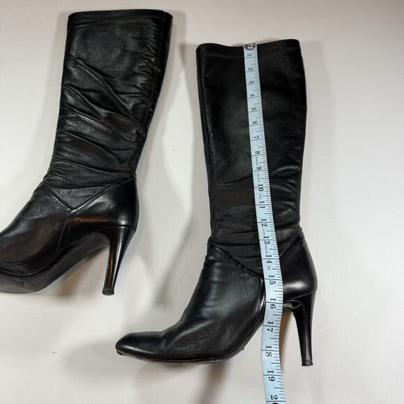 Cole Hann Vtg Leather Knee High Slouchy Almond Toe Heel Boots Black Wms Sz 7.5 - Picture 16 of 16